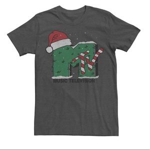 Men’s MTV Christmas Shirt NEW Music Television Gray 50% Cotton/polyester Tee